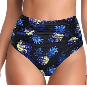NEW TEMPT ME Black Pineapple High Rise Waisted Swim Bikini Bottom Size Medium